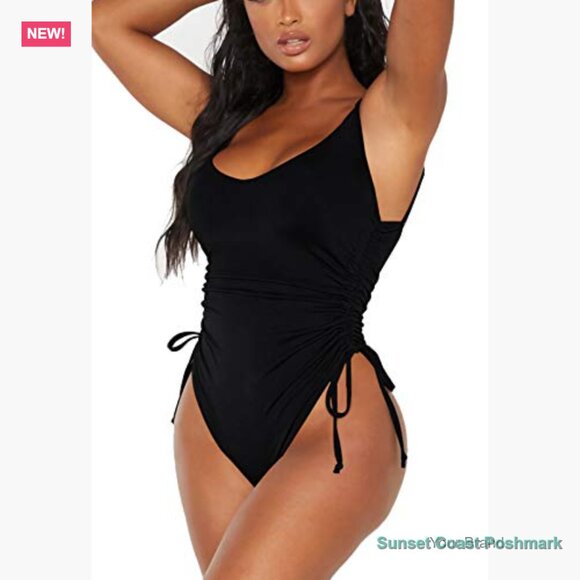 Ruched High Cut One Piece Swimsuit Tummy Control Monokini - Picture 4 of 7